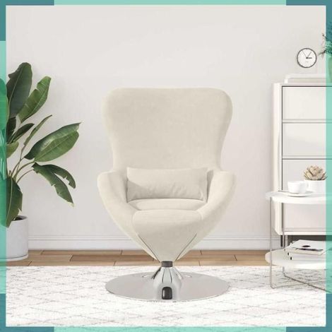 Fauteuil oeuf - 42002733 - Velours crème - Base pivotante 360° - Structure métal (1/5)