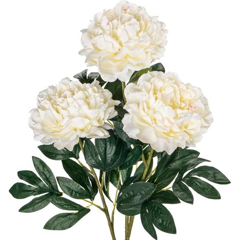 3er Set Kunstpfingstrosen 74cm, Kunstblumen wie echt, Real-Touch, weiße Pfingstrosen-Zweige (1/5)