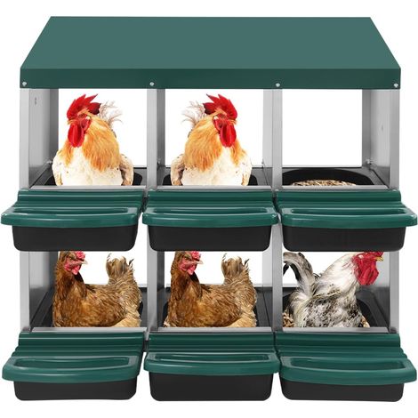 Nid de ponte de poule et de poule de 6 compartiments, conception inclinée avec trou de drainage, peut être utilisé pour la maison, la ferme, le poulailler, 81 52 79cm (1/5)