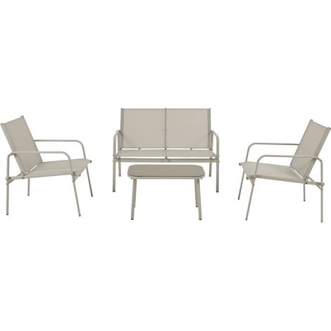 Salon de jardin métal textilene 4 personnes canapé fauteuils table extérieur terrasse Kallia