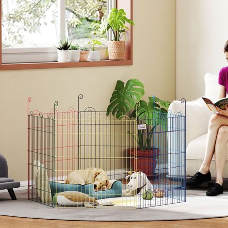 Parc extérieur pour chiots, enclos modulaire, verrouillable, en métal, Ø120 x 60 cm (H), multicolore