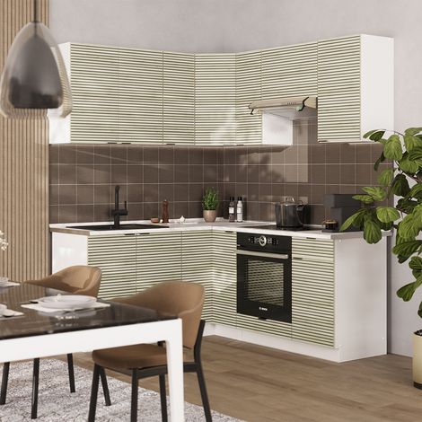 Cocina esquinera Fame-Line, Panel roble/blanco, 160 x 60 cm sin encimera, Vicco