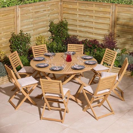 Rowlinson Ashdown Folding 8 Seat Round Dining Set with Cushions (1/5)