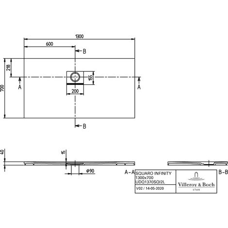 Villeroy & Boch UDQ1370SQI2LVR8 DW Squaro Infinity 1300x700x40mm