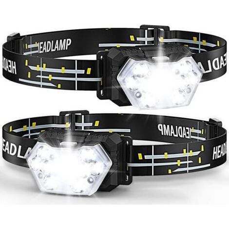 2 Pièces Lampe Frontale LED , 2000 Lumens Torche Frontale, Piles Incluses, 6 Modes D'éclairage, Réglable, Étanche IPX5 pour Enfants et Adultes Camping, Jogging, Pêche (1/4)