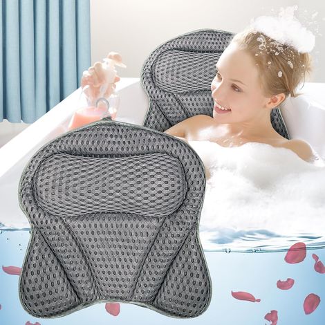 Oreiller de Bain Ergonomique 4D avec 6 Ventouses Antidérapantes,Coussin de Baignoire de Amovible,Repose-Tête Baignoire,Accessoires de Bain pour Détente,Coussin de Nuque et Dos pour Bain Spa (Gris)