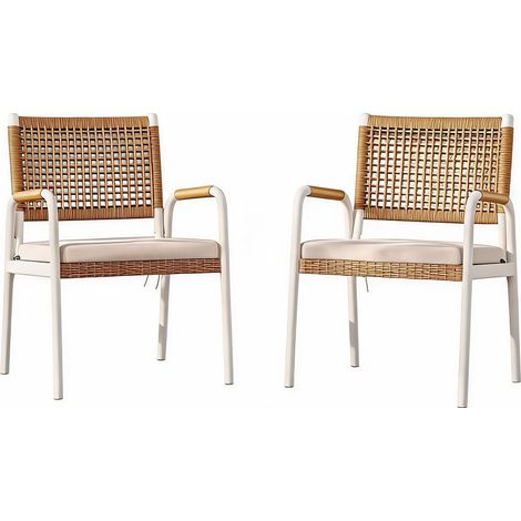 Stackable Rattan Garden Armchairs with Thick Cushions (1/5)