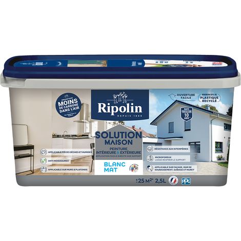 Peinture Interieure et Exterieure Solution maison - Mat - 2,5L - Blanc - Ripolin