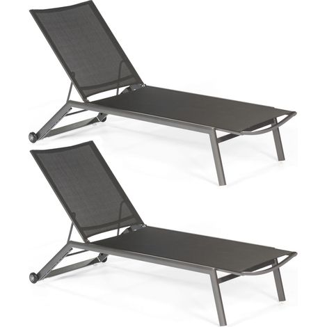 Sonnenpartner 2er Set Sonnenliegen Sonoa Aluminium anthrazit/Textilen schwarz Rollliege