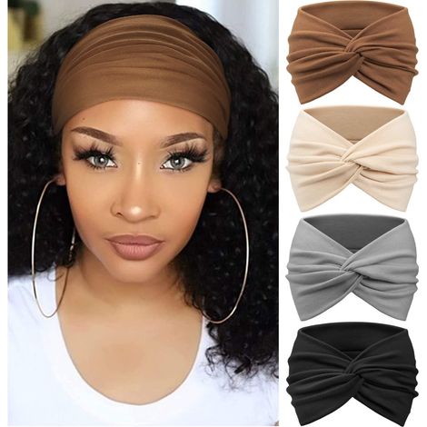 Ensemble de 4 bandeaux pour femme, imprimé rétro, accessoires élastiques à nœuds croisés (1/5)