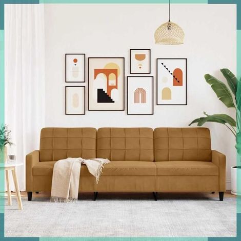 Canapé 3 places - 4007651 - Marron - Velours - Largeur assise 210 cm (1/5)