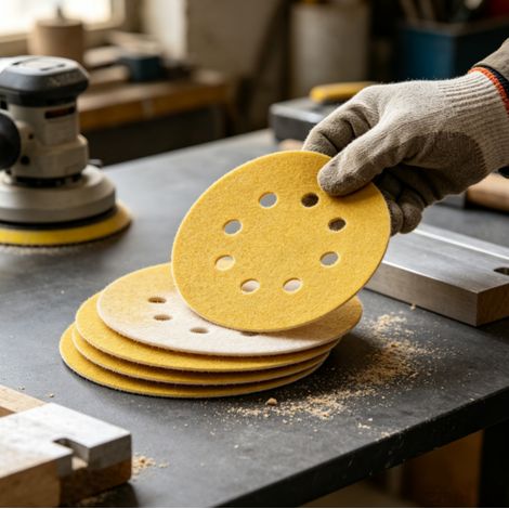 lot de 50 disques abrasifs jaunes diamètre 125 mm 8 trous avec velcro oxyde d aluminium pour ponceuse grains 60 à 240 10 feuilles par grain (1/4)