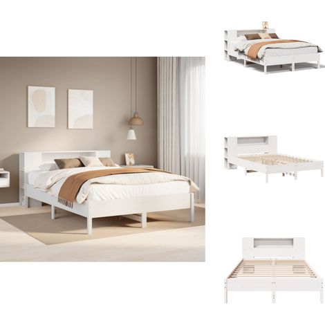 Lit bibliothèque sans matelas blanc 160x200 cm bois pin massif - Lit Bibliothèque - Lits Bibliothèque - Lit - Lit Double (1/5)