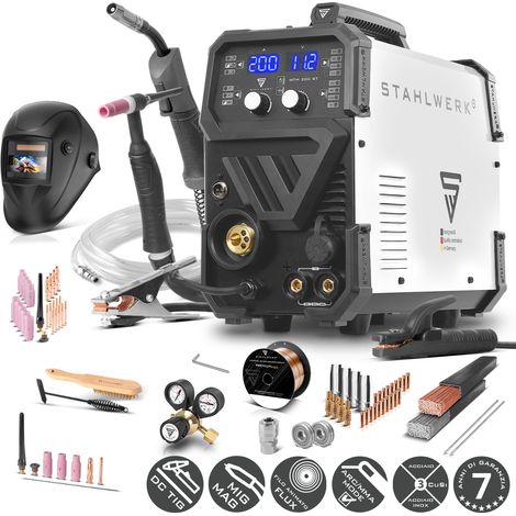 Saldatrice STAHLWERK combinata 3 in 1 MTM-200 ST - completamente attrezzata - TIG, MIG/MAG, MMA/Mano fino a 200 A, avanzamento filo sinergico, azionamento a 4 rulli, accensione HF, filo animato adatto (1/5)
