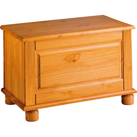 Coffre de rangement enfant avec porte rabattable en pin massif coloris Miel - Longueur 70 x Profondeur 39 x Hauteur 46 cm -PEGANE- (1/3)