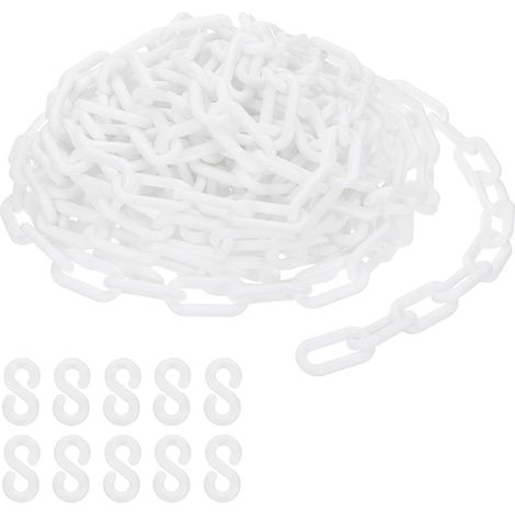 Chaîne en plastique blanche, 39 pieds 8mm Chaîne de sécurité pour le contrôle de foule, file d'attente, parking, clôture, portail, concert, chantier et décoration (1/5)
