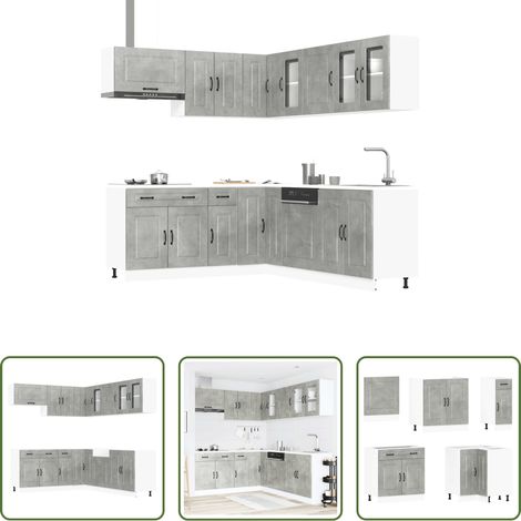 Küchenzeile - 11-tlg. Küchenschrank-Set Kalmar Betongrau Holzwerkstoff (1/5)