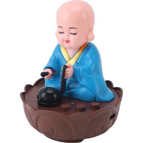 Statuette Bouddha Moine Chantant Hocheur Sonore Plastique Bleu 9x9x11cm Déco Voiture Bureau avec Câble USB (1/5)