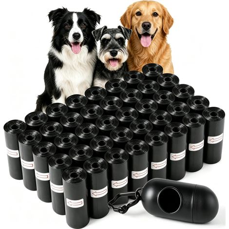 Sacs à déjections canines avec distributeur, sans parfum (10 rouleaux, 15 sacs par rouleau, total 150 pièces) (1/5)