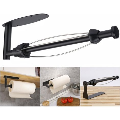 Black Kitchen Roll Holder 1pc No Drilling Required One Hand Tearable Paper Towel Holder for Kitchen/ (1/5)