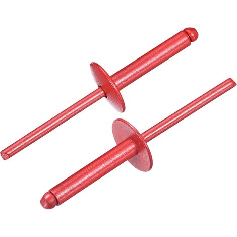 100 Pièces Rivets Aveugles En Aluminium 4.8 x 25 mm, Corps En Aluminium Et Axe En Acier, Rivets à Grande Collerette pour Réparation Automobile, Meuble, Bricolage, Rouge (1/5)