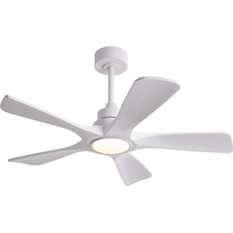 Ventilateur de plafond LED 106 cm en métal et bois blanc, télécommande, pour petite pièce – MEUBLIV (1/5)