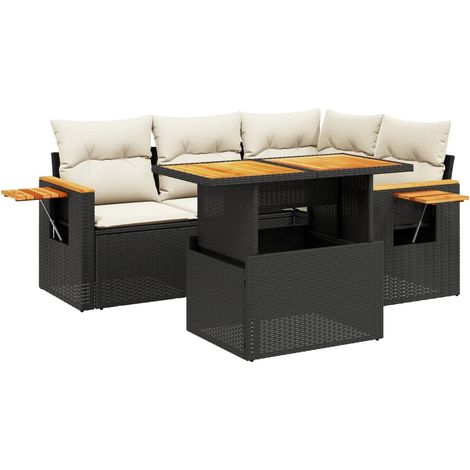 vidaXL Salon de jardin 5 pcs avec coussins noir résine tressée (1/3)