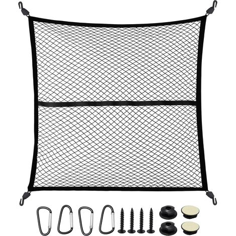 Filet de coffre de voiture, très élastique, 1,2 x 1,2 m, extensible jusqu'à 2,1 x 2,1 m, convient pour pickup, camion, SUV, remorque, bateaux et camping-cars (1/5)