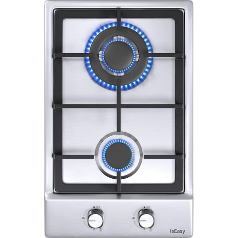 IsEasy Placa de gas de 2 Quemadores 3,3/1kw 31cm Plata–(Acero inoxidable)Gas Natural/Propano-2 fuegos (1/5)