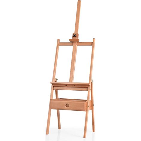 GOPLUS Chevalet en Bois de Hetre avec 1 Tiroir,Reglable en Hauteur Jusqu’a 193,5M, Trepied Peinture Portable avec Bouton de Toile Ajustable pour Peinture a l'Huile, Croquis,Gouache,Naturel (1/5)