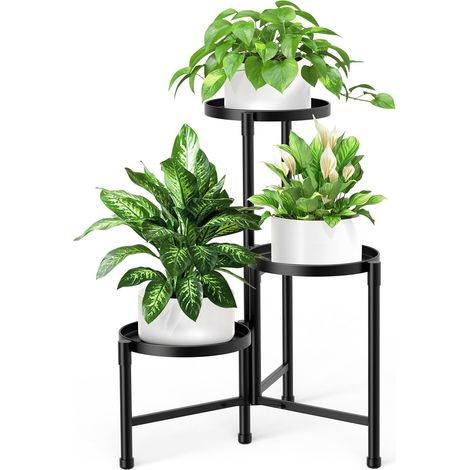 3 Niveaux Support de Plante en Métal, Multiple Étagère pour plantes Étagère à Fleurs Pots, Décoratif Support Jardinière Présentoir de Fleurs pour Salon Balcon (Noir) (1/5)