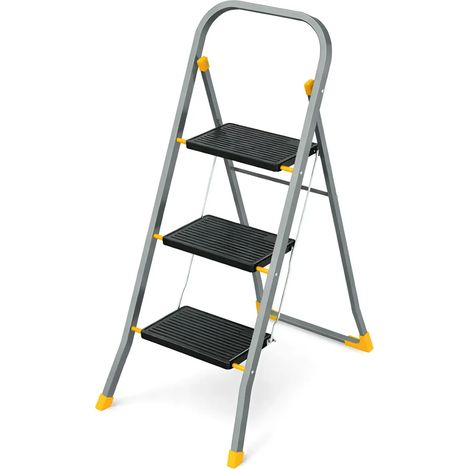 Sgabello Scaletta Pieghevole Alluminio 3 Gradini Antiscivolo Nero 150 kg (1/4)