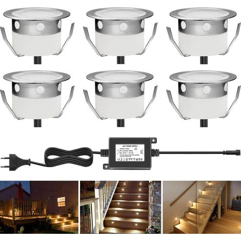 LED Spot Encastrable Extérieur Ø30mm DC12V Blanc Chaud Mini Spot Encastré IP67 Étanche Spots à Encastrer Extérieur pour Jardin Terrasse Escalier Deck en Bois Patio Décoration (6 kit) (1/5)