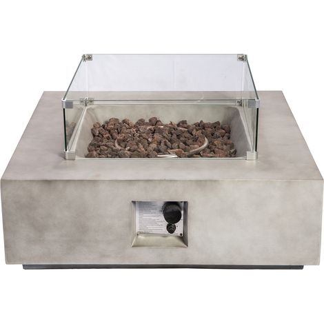 Teamson Home All'aperto Giardino Calcestruzzo Gas Propano Braciere Bruciatore da Tavolo, Braciere Senza Fumo, Riscaldatore per Mobili da Patio con Schermo in Vetro, Rocce Laviche, Copertura (1/5)