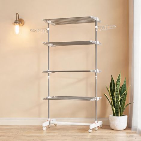 Sèche-linge pliant sur roues 4 niveaux blanc 142 x 55 x 172 cm (1/5)