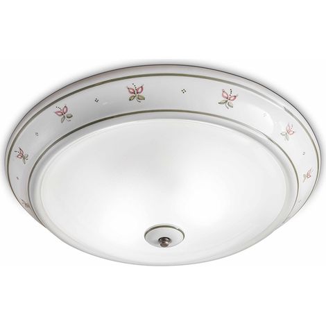 Plafoniera Classica Capua Ceramica E Ottone Satinato Decorato 2 Luci E27 (1/5)