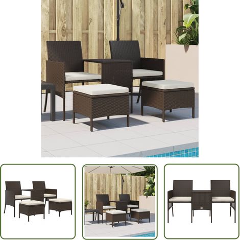 The Living Store Canapé de jardin table à thé et tabourets Résine tressée Marron - Canapé De Jardin - Meuble De Jardin - Salon De Jardin - Set De Jardin - Mobilier Extérieur (1/5)