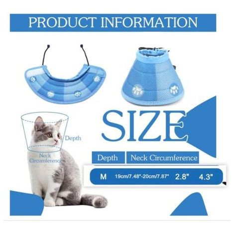 (M) Collerette Chat Anti Lechage Après Chirurgie Protection Cne Rréglable Collerette Chat Velcro pour Chiots Petits Chiens (1/4)