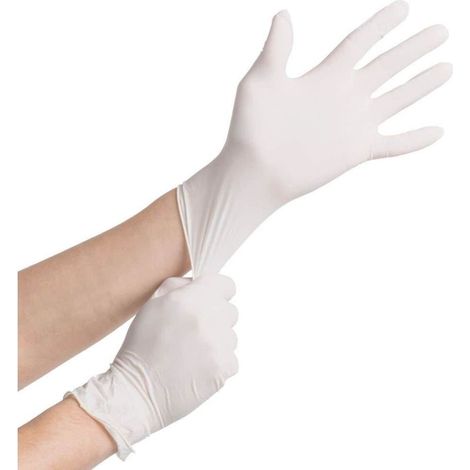 (100 Gants) Blanc, Taille M Gants Jetables en Latex, Fins et Non Poudrés, Doigts Renforcés et Adhérisés, Protection Multiusage, Alimentaire, Chimique et Mécanique (1/5)