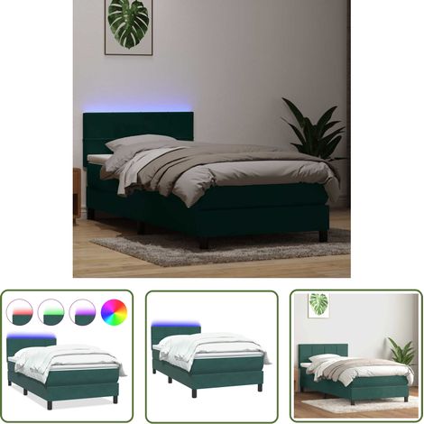 vidaXL Boxspringbett mit Matratze Dunkelgrün 80x220 cm Samt (1/5)