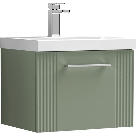 Nuie Deco Wall Hung 1-Drawer Vanity Unit with Basin-3 500mm Wide - Satin Green (1/5)