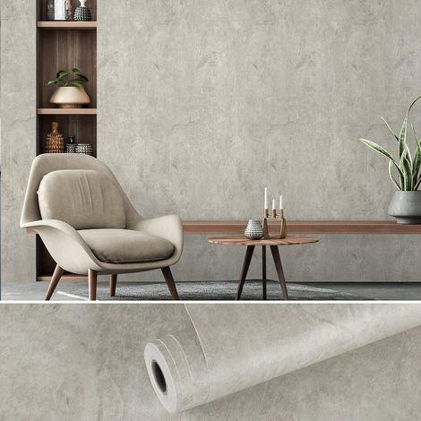 Papier Peint Effet Beton Papier Peint Loft Industriel Adhésif pour Meuble Vintage Papiers Peints Cuisine Lavable Mural Papiers Peints Adhesif Decoratif Salon Vinyl Auto-adhésif 40cm×300cm (1/5)