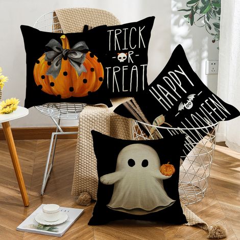 4 Sets Halloween-Sofakissen, lustige und beliebte quadratische Kissenbezüge für Zuhause, Geister-Kürbis-Partydekoration (45x45 cm) (1/4)