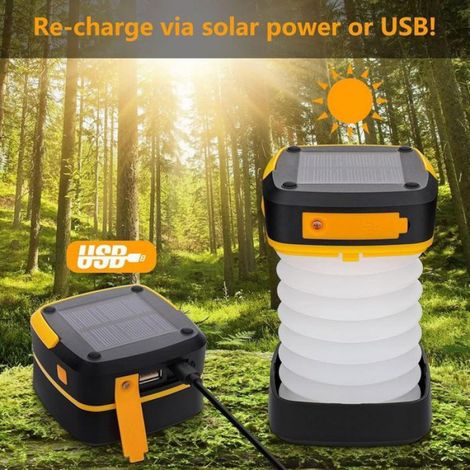 Lampe Solaire - Pliable - 3 Modes Éclairage - Étanche IP65 - Port USB - Pour Camping et Activités Outdoor - 1 Pièce (1/5)