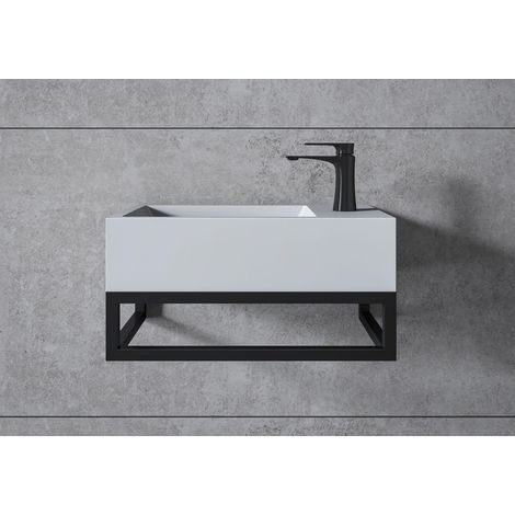 BERNSTEIN - Lavabo mural mineral fundido - 44x22x10cm - BA18 - Estera blanca, Sin desagüe, Sin tapa, Almacenamiento recto, Con consola Blanco mate, Sin desagüe, sin adicional Abertura, Espacio de alma