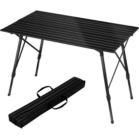 WOLTU Mesa de camping de aluminio 120x68,5x59/78,5 cm, plegable - mesa de camping, mesa de camping, mesa de camping plegable, Negro