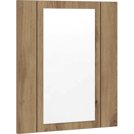 Mobiletto da bagno a parete con specchio a LED finitura in rovere lavorato a mano 40 x 12 x 45 cm design moderno vano contenitore 020050832