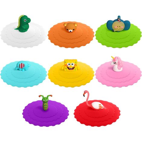 Coperchi in silicone OSDUE, set da 8 pezzi, rotondi, con manici, per tazze di vetro, riutilizzabili e antipolvere, ideali per casa, ufficio, campeggio, caffè e tè. (1/5)