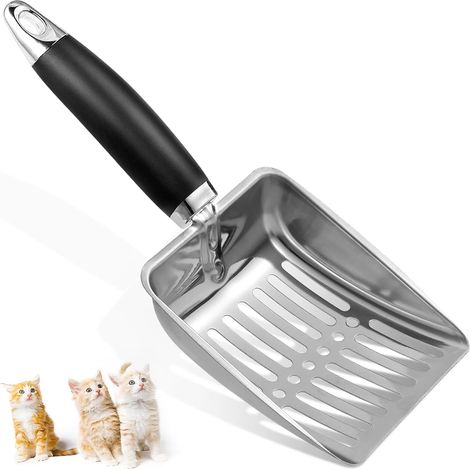 Pelle à litière pour chat - Pelle à litière en métal inoxydable - Pelle robuste en maille - Facile à nettoyer - Convient aux bacs à litière - Noir clair (1/5)