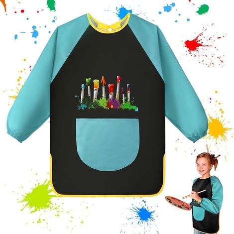 Grembiuli da pittura, grembiuli impermeabili per bambini, grembiuli a maniche lunghe per bambini dai 7 ai 12 anni, grembiuli da pittura per bambini con tasche, per attività scolastiche, pittura e colo (1/5)